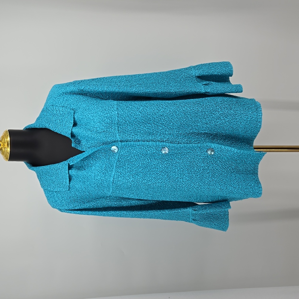Rafael Aqua Button Front Textured Crinkle Collared Size XL